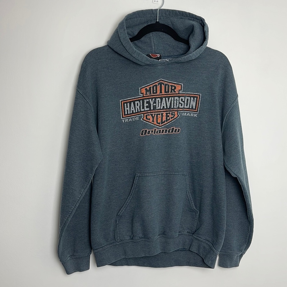 Harley Davidson Motorcycle Orlando Florida Gray Hoodie Size Medium